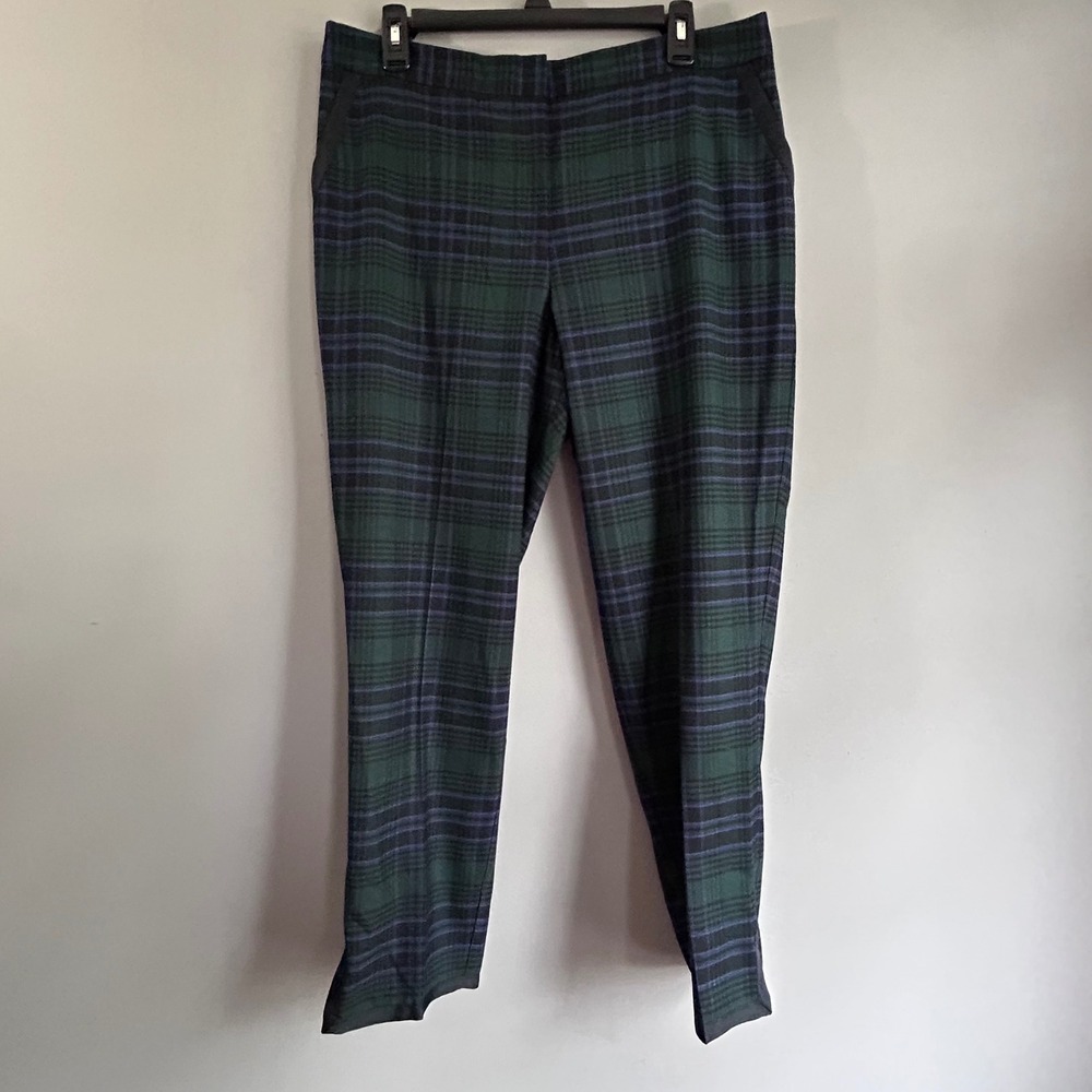 J.Crew Black Watch Plaid Wool Blend Tapered Ankle Pants Green Navy Purple 10